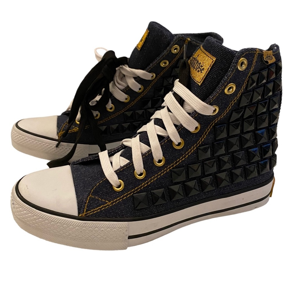 NEW PUNKROSE Blue Jean Studded High Top Sneakers | Size 6